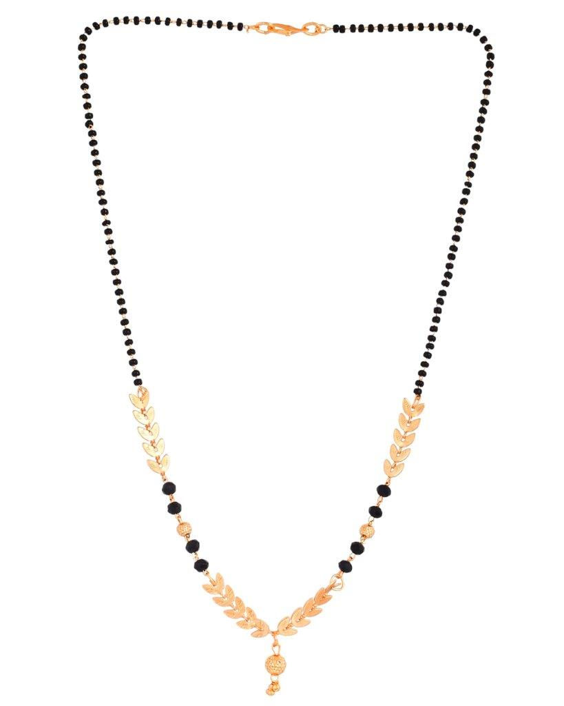 Thumbnail: Gold Plated Leaf Design Beaded Chain Mangalsutra