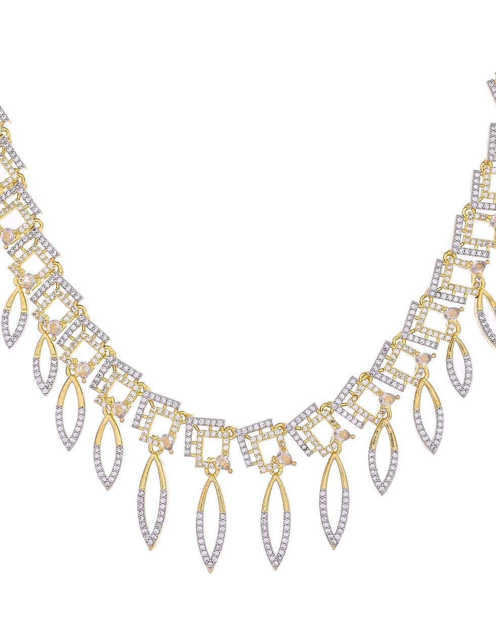 Thumbnail: Gold Plated AD Studded Square and Leaf Shaped Necklace Set