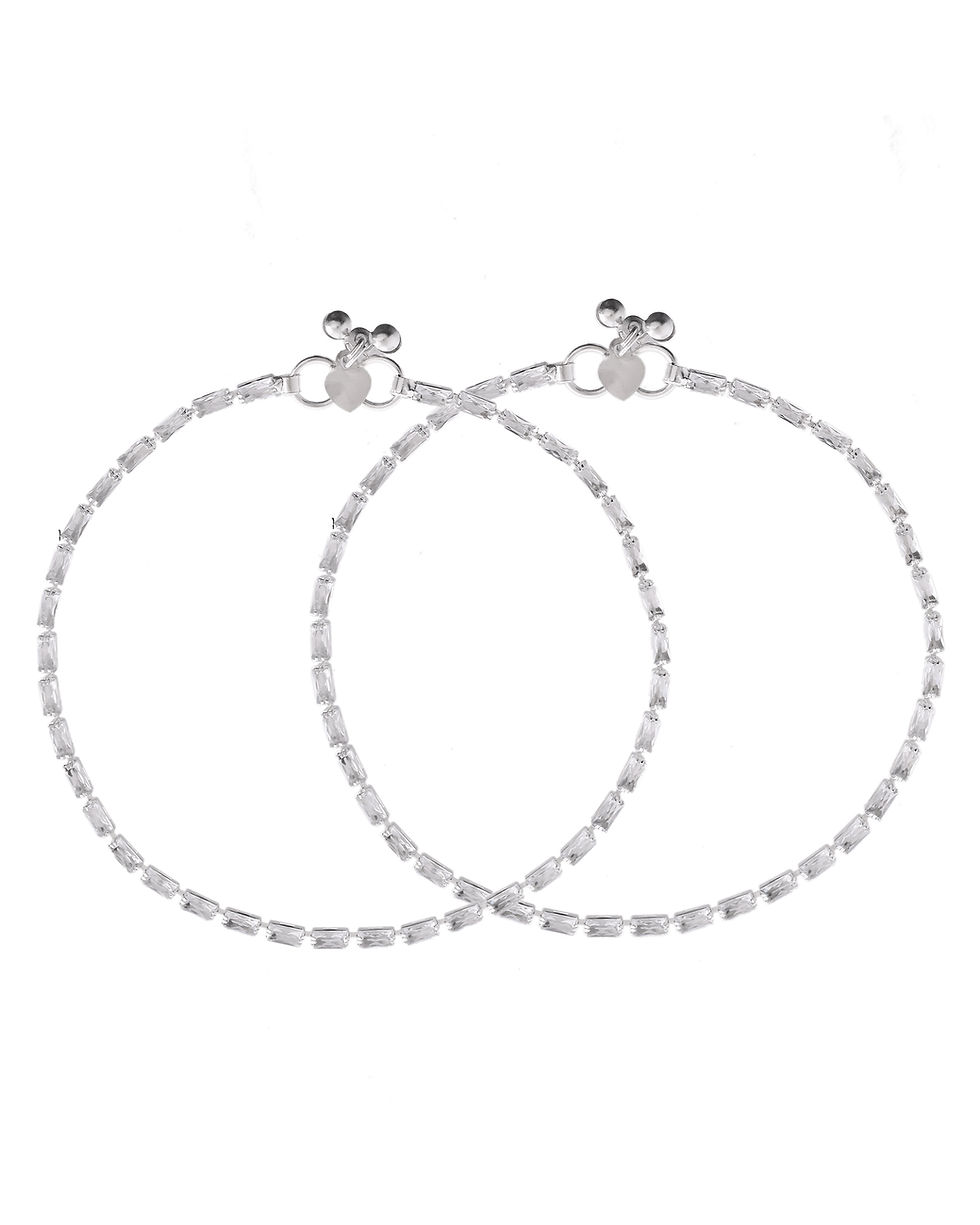 Thumbnail: Set of 2 Silver Plated Stone Studded Anklet