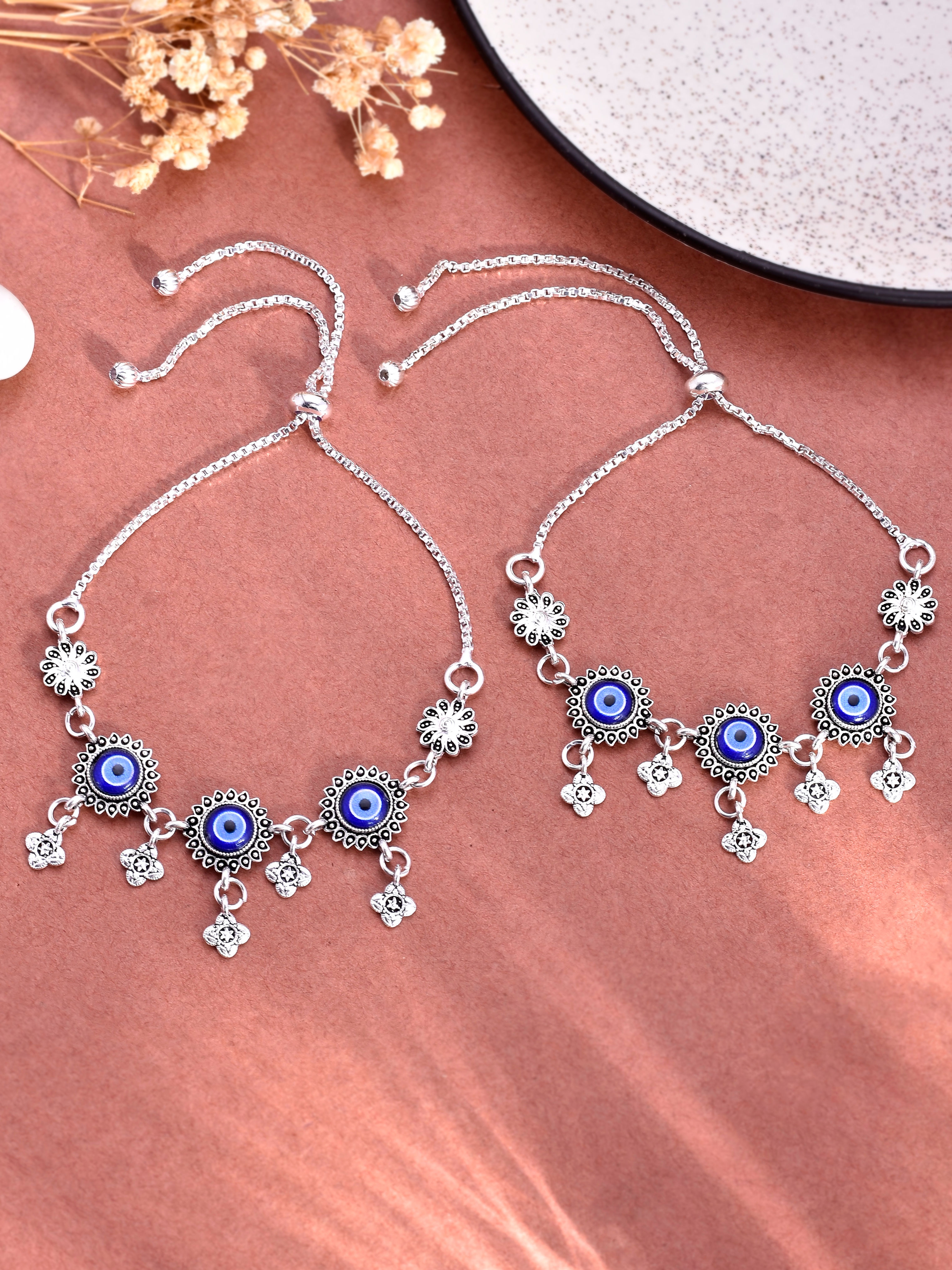 Set of 2 Silver Plated Evel Eye Anklet