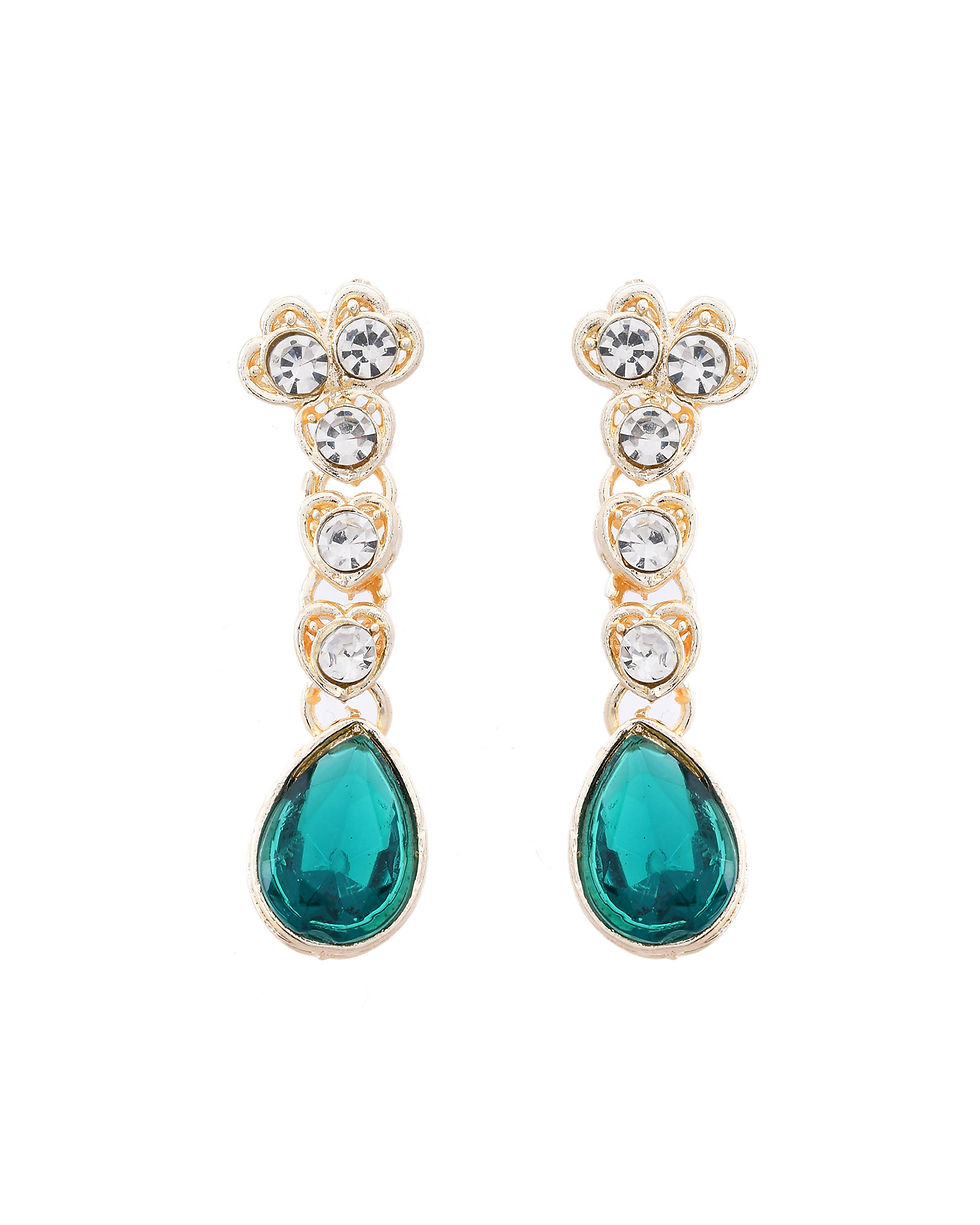 Thumbnail: Silver Plated Green Stone Studded Necklace And Earrings Set