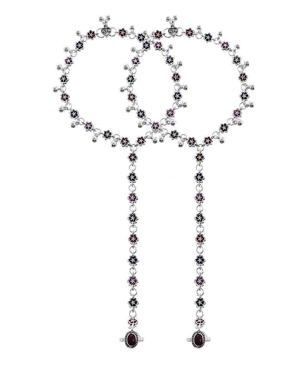 Thumbnail: Set od 2 Floral Desgned Meenakari Anklet with Toe Ring
