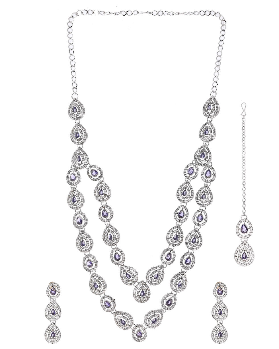 Thumbnail: Silver Plated Stainless Steel American Diamond Studded Jewellery Set