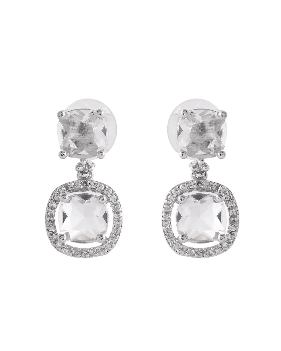 Thumbnail: Silver Plated Stone Geometrical Shaped Earrings