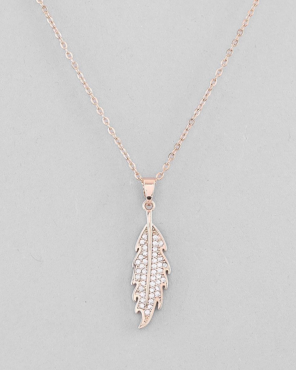 Thumbnail: Rose Gold Plated Chain With AD Studded Leaf Shaped Pendent