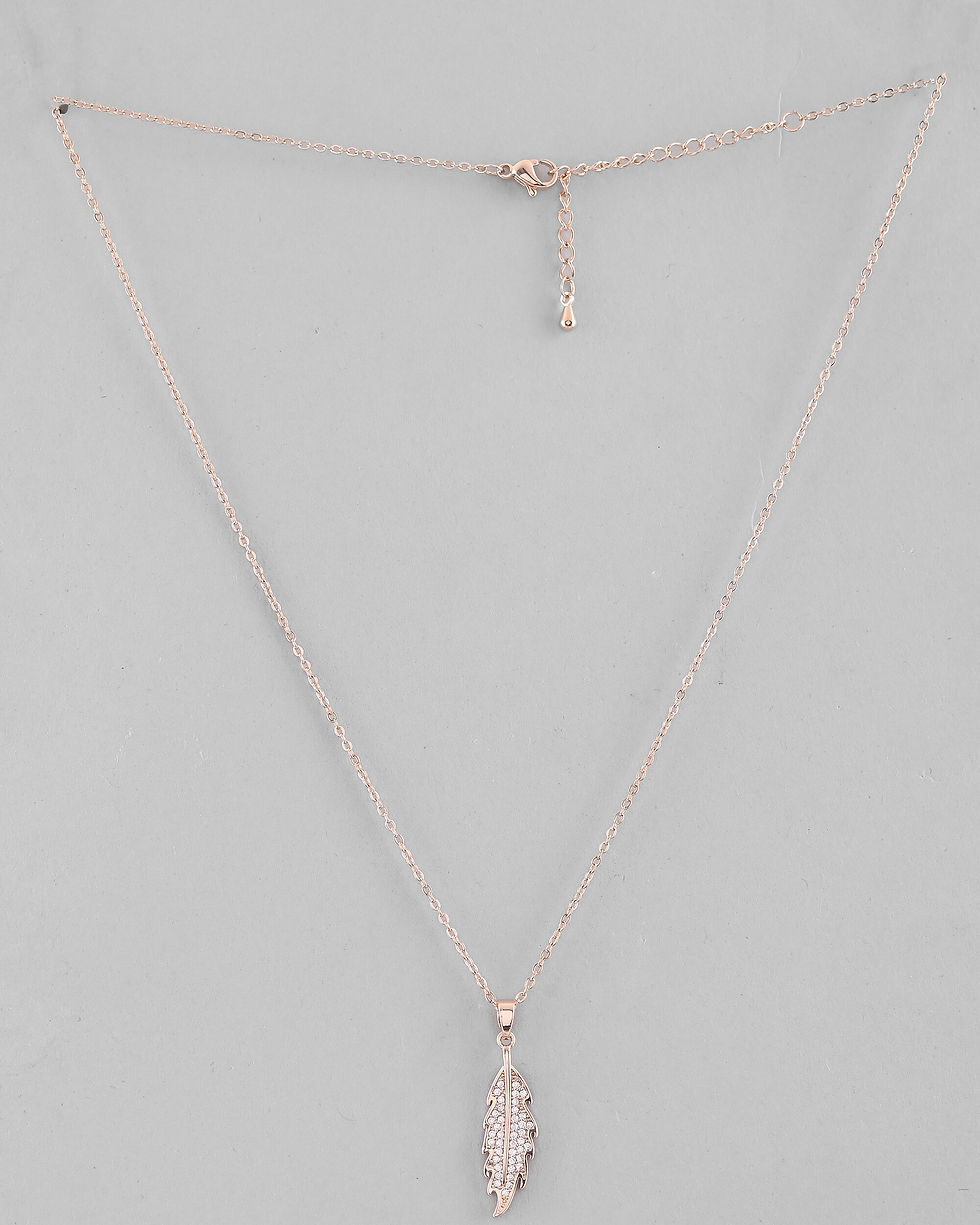 Thumbnail: Rose Gold Plated Chain With AD Studded Leaf Shaped Pendent