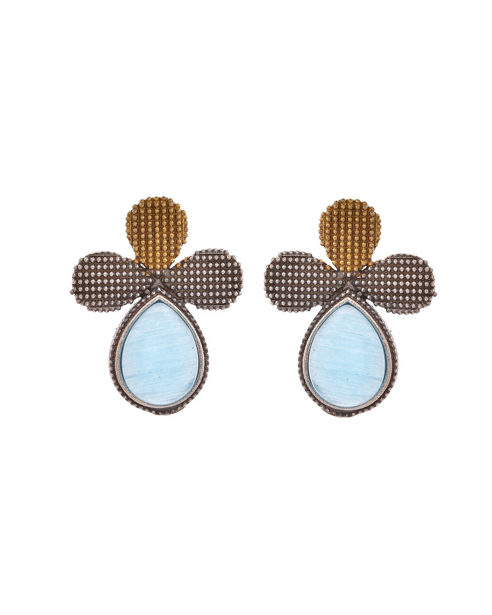 Thumbnail: Silver Toned Blue Stone Studded Elegent Earrings