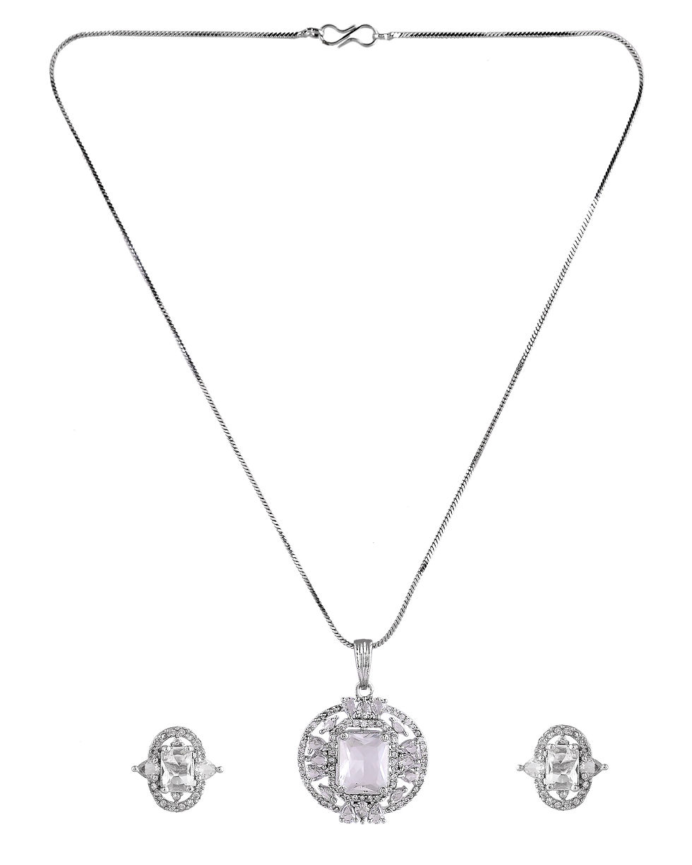Thumbnail: Silver Plated Rectangulare AD  Stone Studded Chain Set