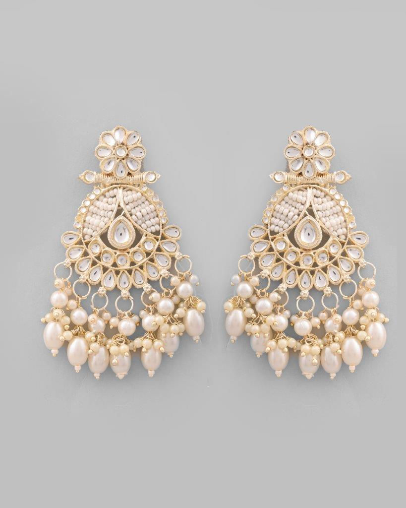 Thumbnail: Gold Plated Stone Studded Drop Earrings