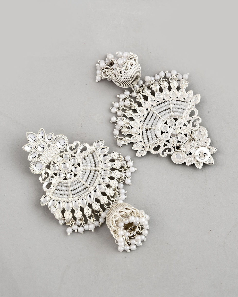 Thumbnail: Silver plated Kundan Contemporary Jhumka Earrings