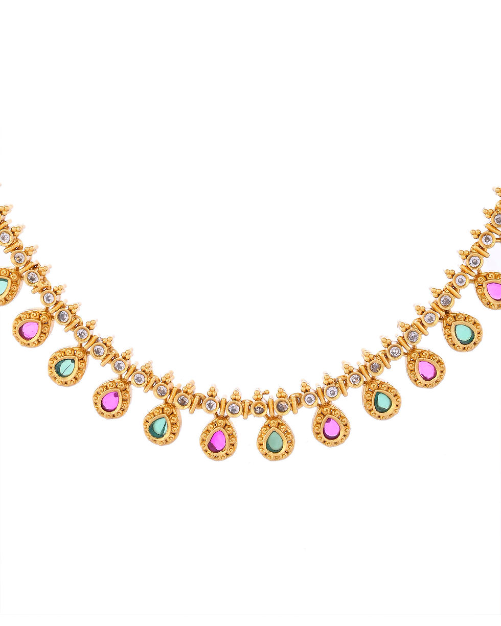Thumbnail: Gold Toned AD Stone Studded Classic Jewellery Set