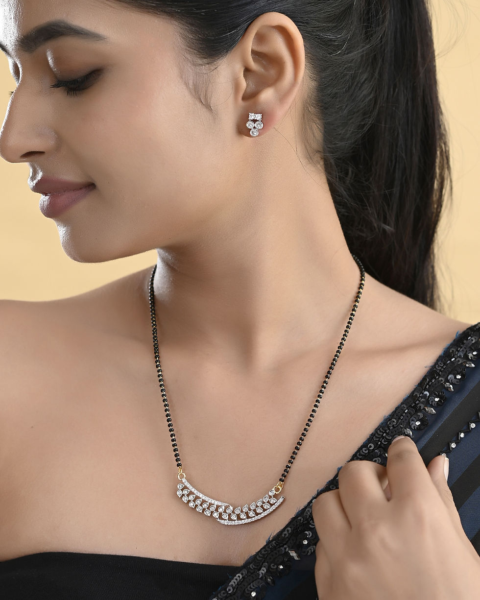 Thumbnail: Silver Toned AD Stone Studded Designer MangalSutra Set