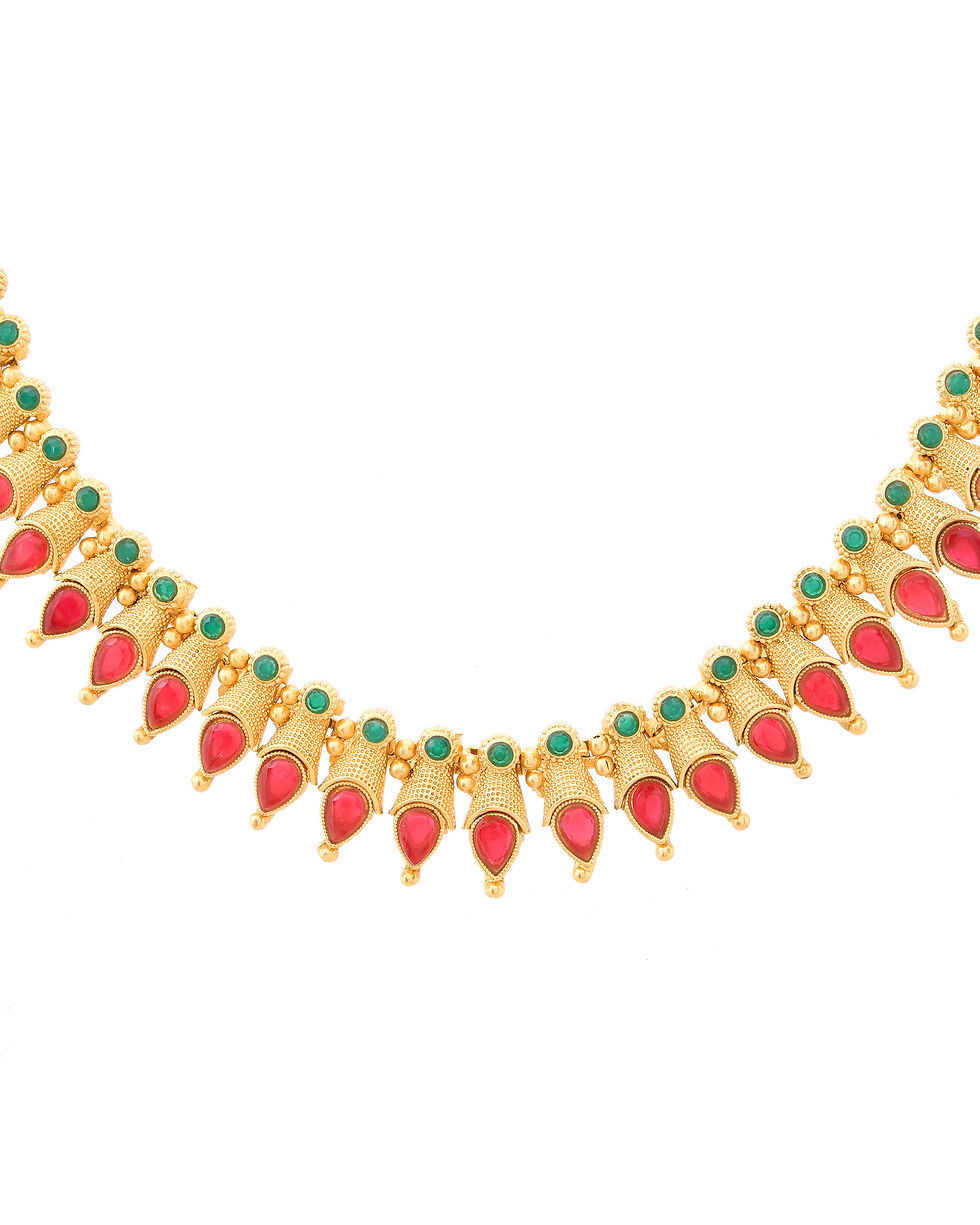 Thumbnail: Gold Plated Tear Drop Shaped Designed Necklace With Earrings Set