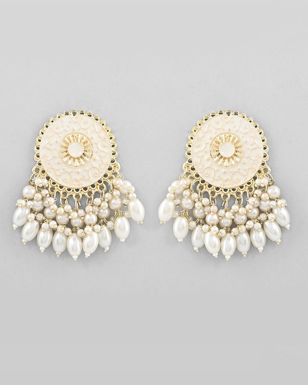 Thumbnail: Gold Plated White circular Earrings With Pearls