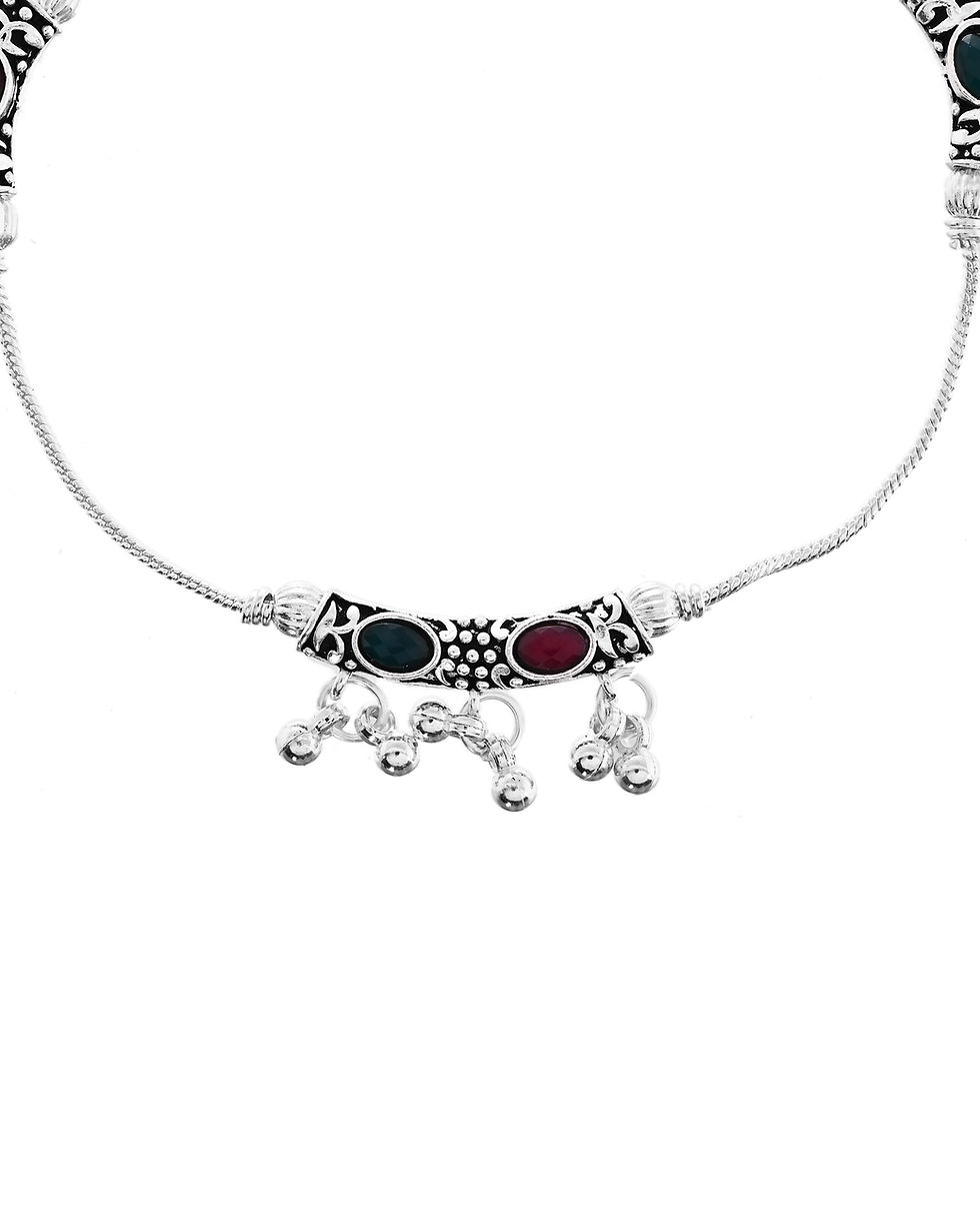 Thumbnail: Set of 2 Silver Toned Meenakari Designed Stainless Steel Anklet