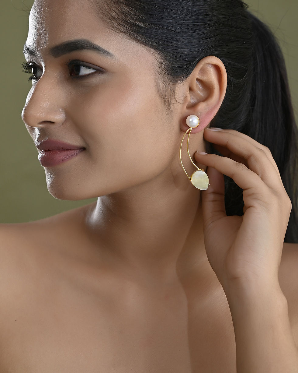 Thumbnail: Gold Toned Pearl And Stone Studded Earrings