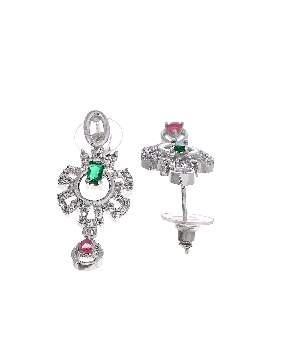 Thumbnail: Silver Plated AD Stone Studded Designer Necklace Set