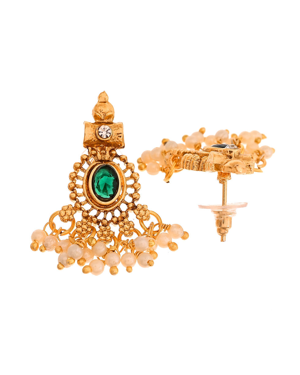 Thumbnail: Gold Plated Green Stone Oval Jewellery Set