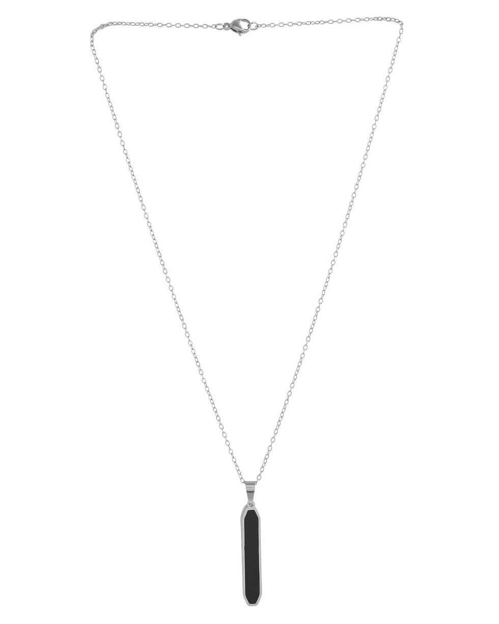 Thumbnail: Men's Stainless Steel Silver Plated Chain With Geometrical Shaped Pendant
