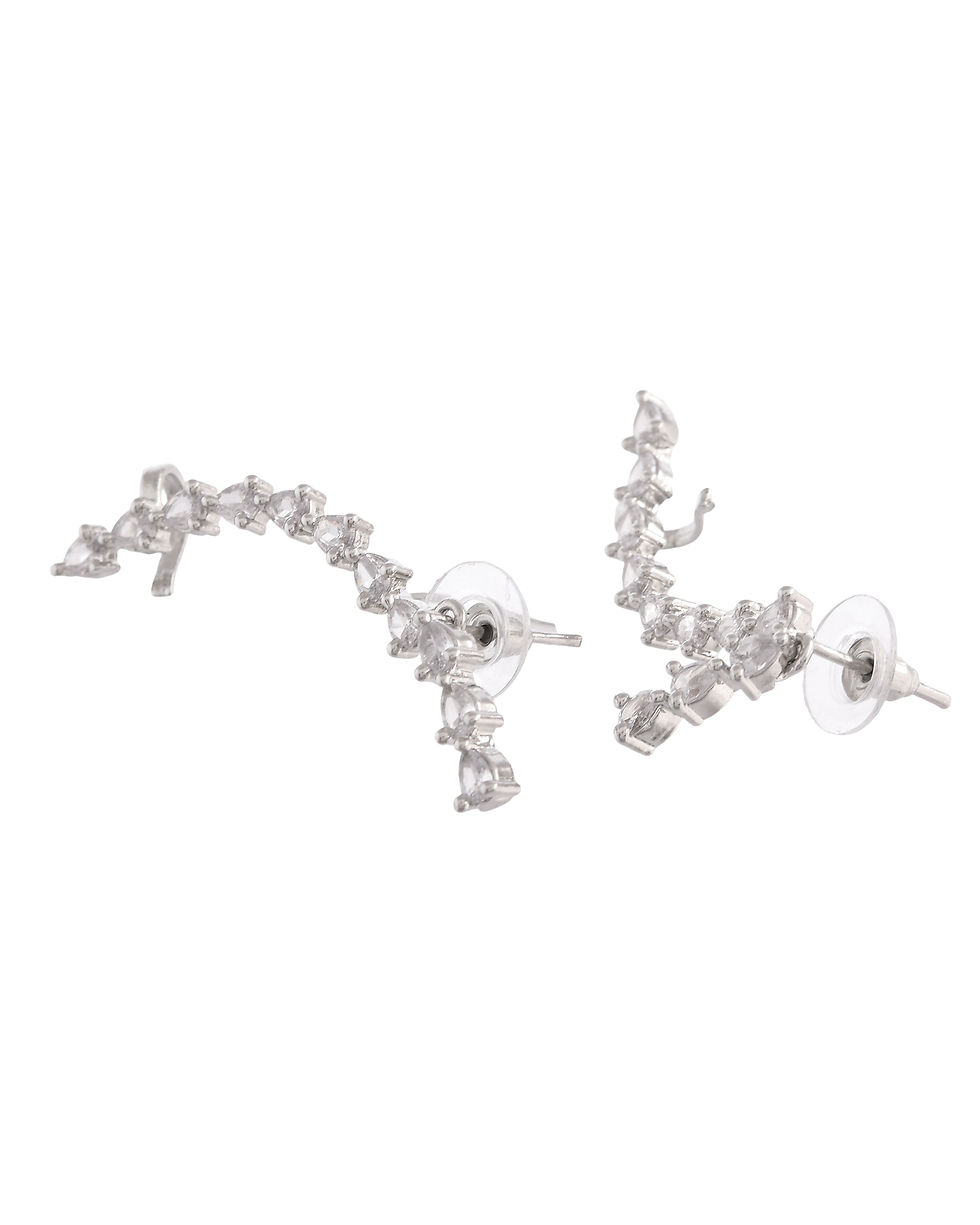 Thumbnail: Silver Plated CZ Stone Studded Teardrop Shaped Ear Cuff Earrings
