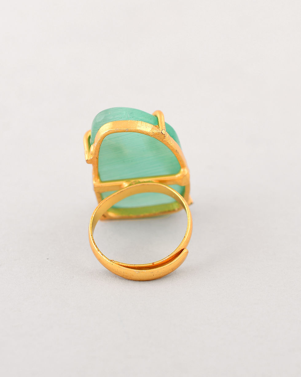 Thumbnail: Gold Plated Big Green Stone Studded Ring