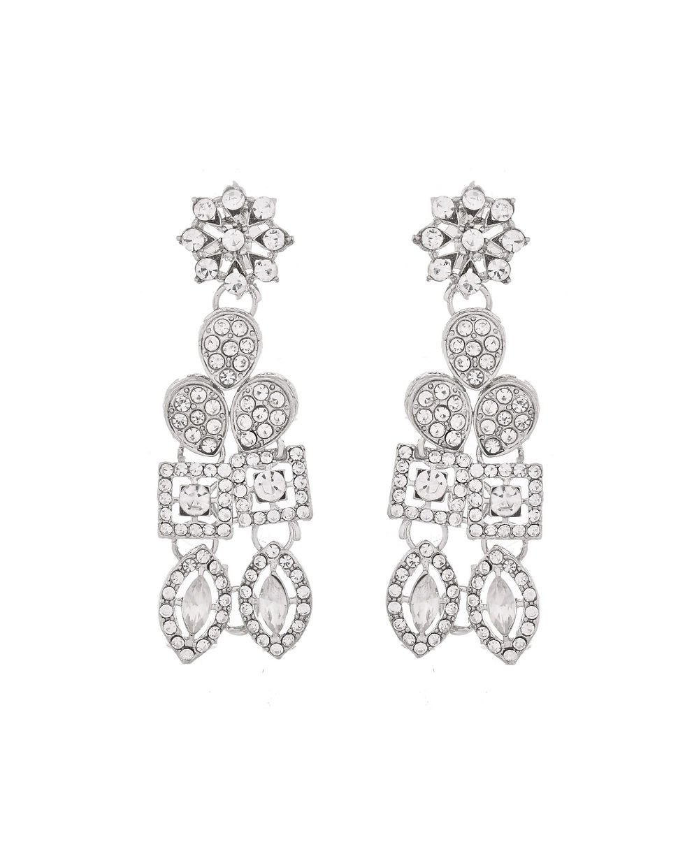 Thumbnail: Silver-Plated AD Stone Studded Necklace With Earrings And Maang Tikka Set