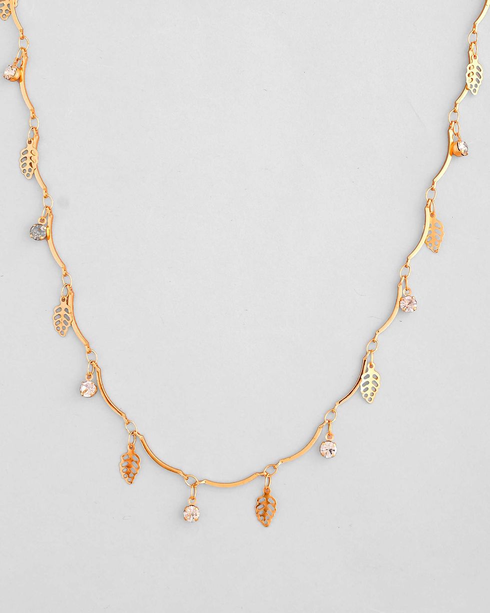 Thumbnail: Gold Plated Designer Chain For Women With AD Stone And Leaf