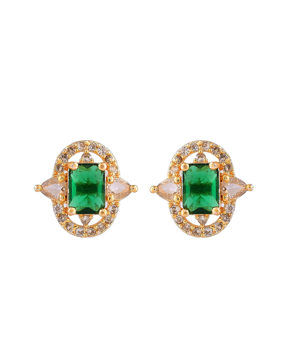 Thumbnail: Gold Toned Green Rectangular Shaped CZ Chain Set
