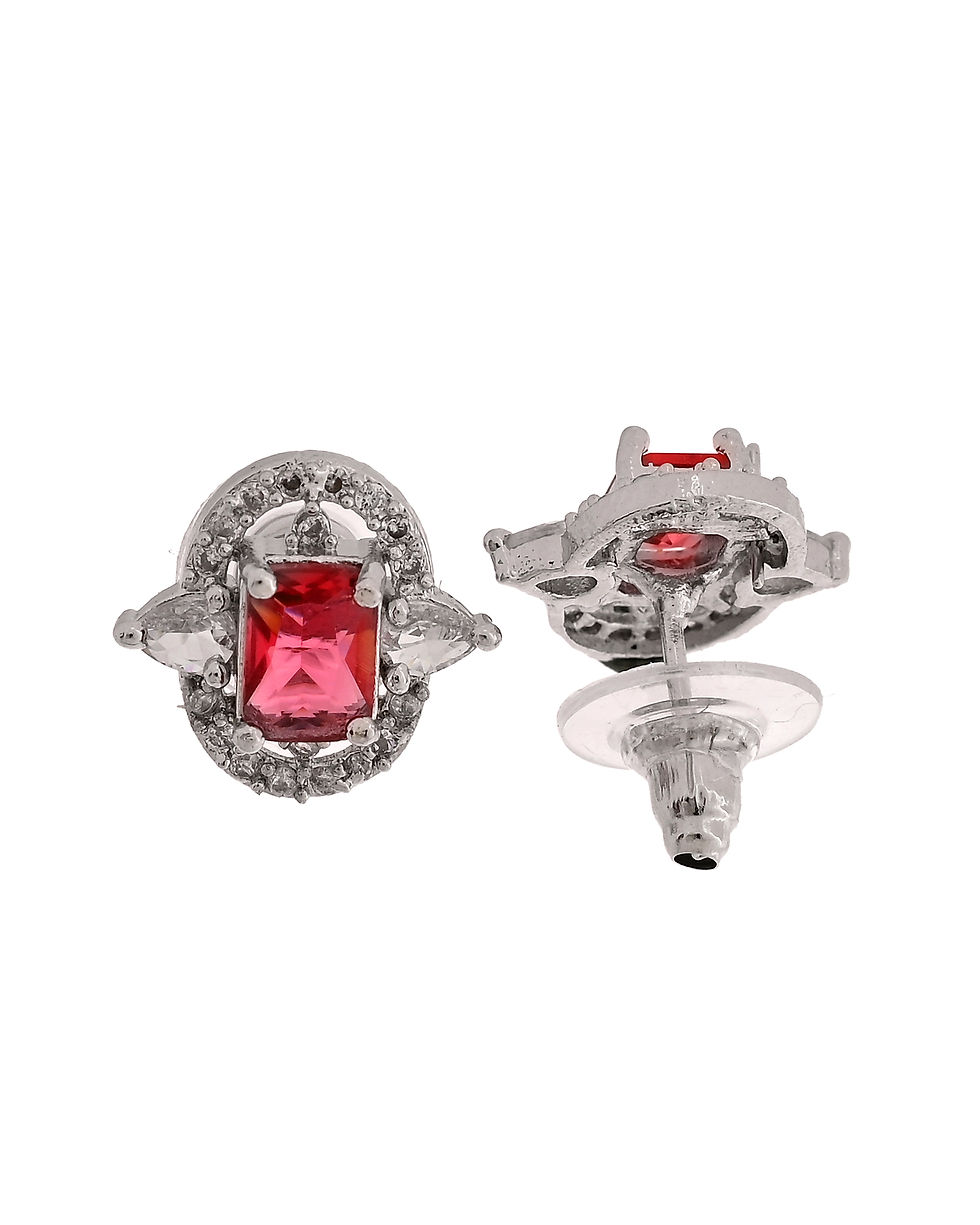Thumbnail: Silver Plated Ruby Red Rectangular CZ Stone Studded Chain Set
