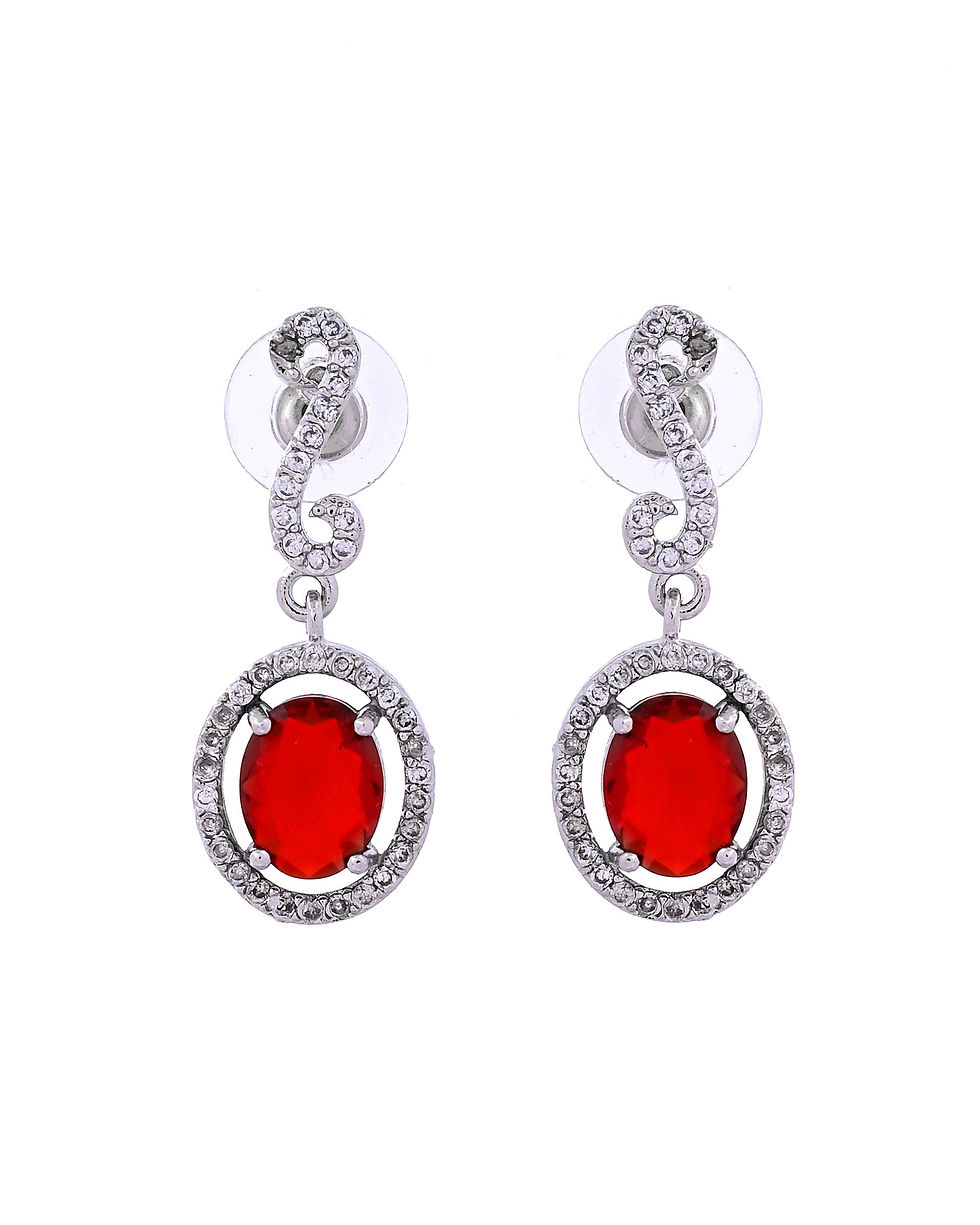 Thumbnail: Silver Plated Oval Ruby Red Stone Studded AD Jewellery Set
