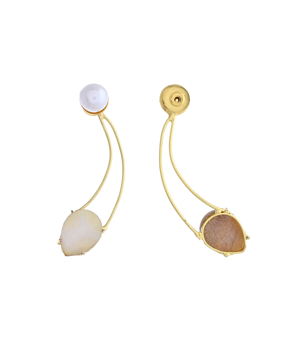 Thumbnail: Gold Toned Pearl And Stone Studded Earrings