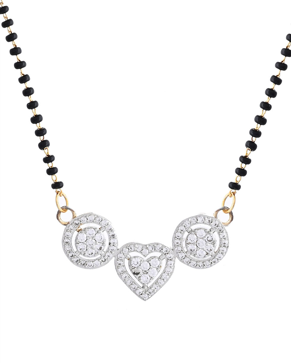 Thumbnail: Gold Toned AD Stone Studded Heart Shape MangalSutra Set