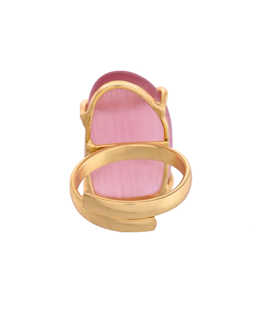 Thumbnail: Stainless Steel Gold Plated Stone-Studded Adjustable Finger Ring
