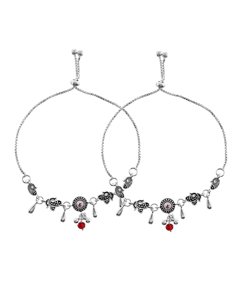 Thumbnail: Set of 2 Silver Toned Fish Designed Anklet