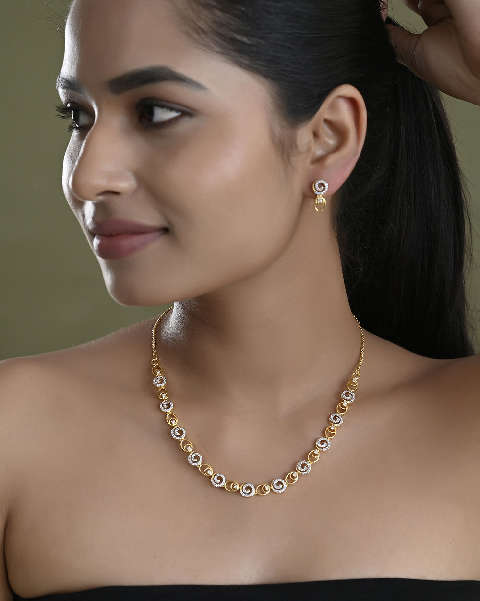 Thumbnail: Gold Plated Circular AD Jewellery Set