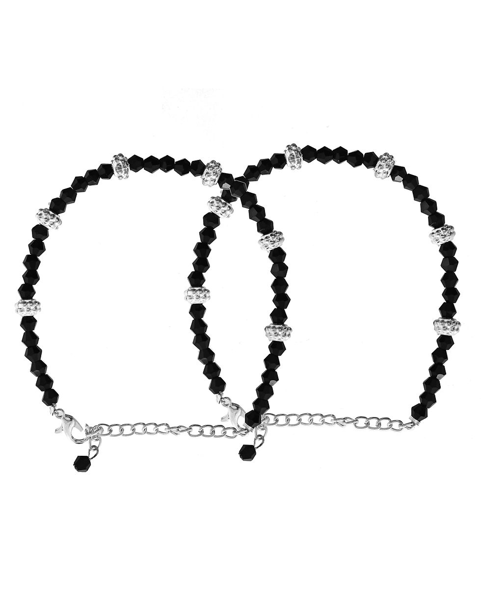 Thumbnail: Set of 2 Silver Plated Artificial Beads Studded Anklet