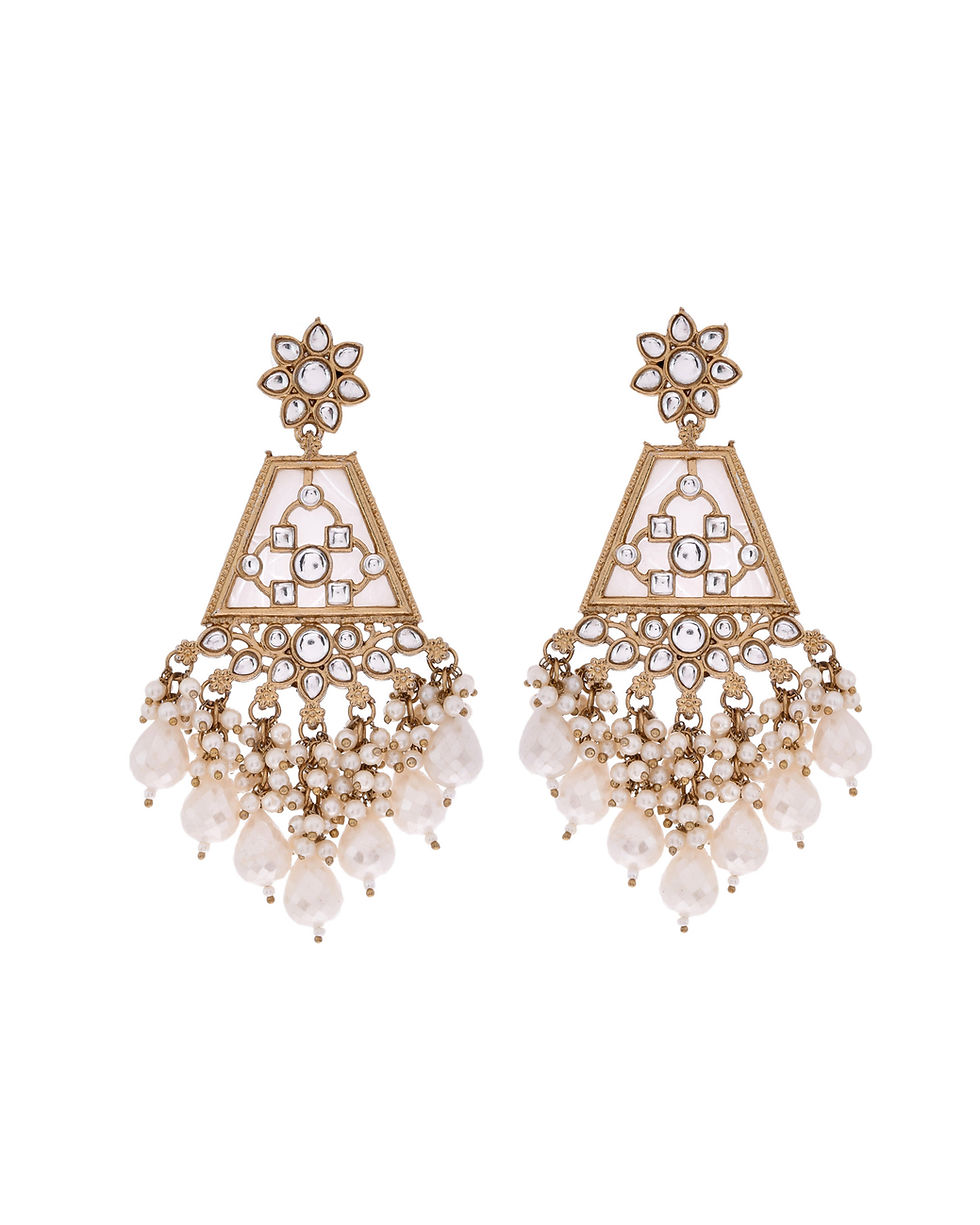 Thumbnail: Gold Plated Kundan Studded Contemporary Earrings