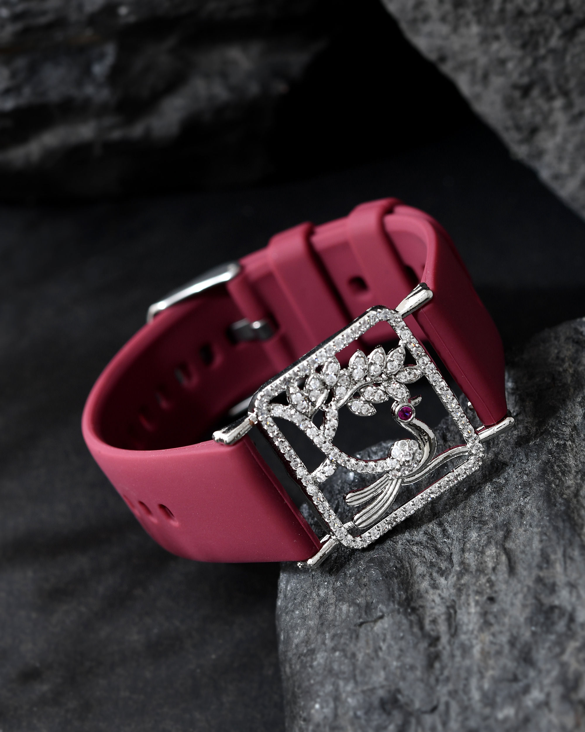Silver Plated AD Stone Studded Belt Bracelet