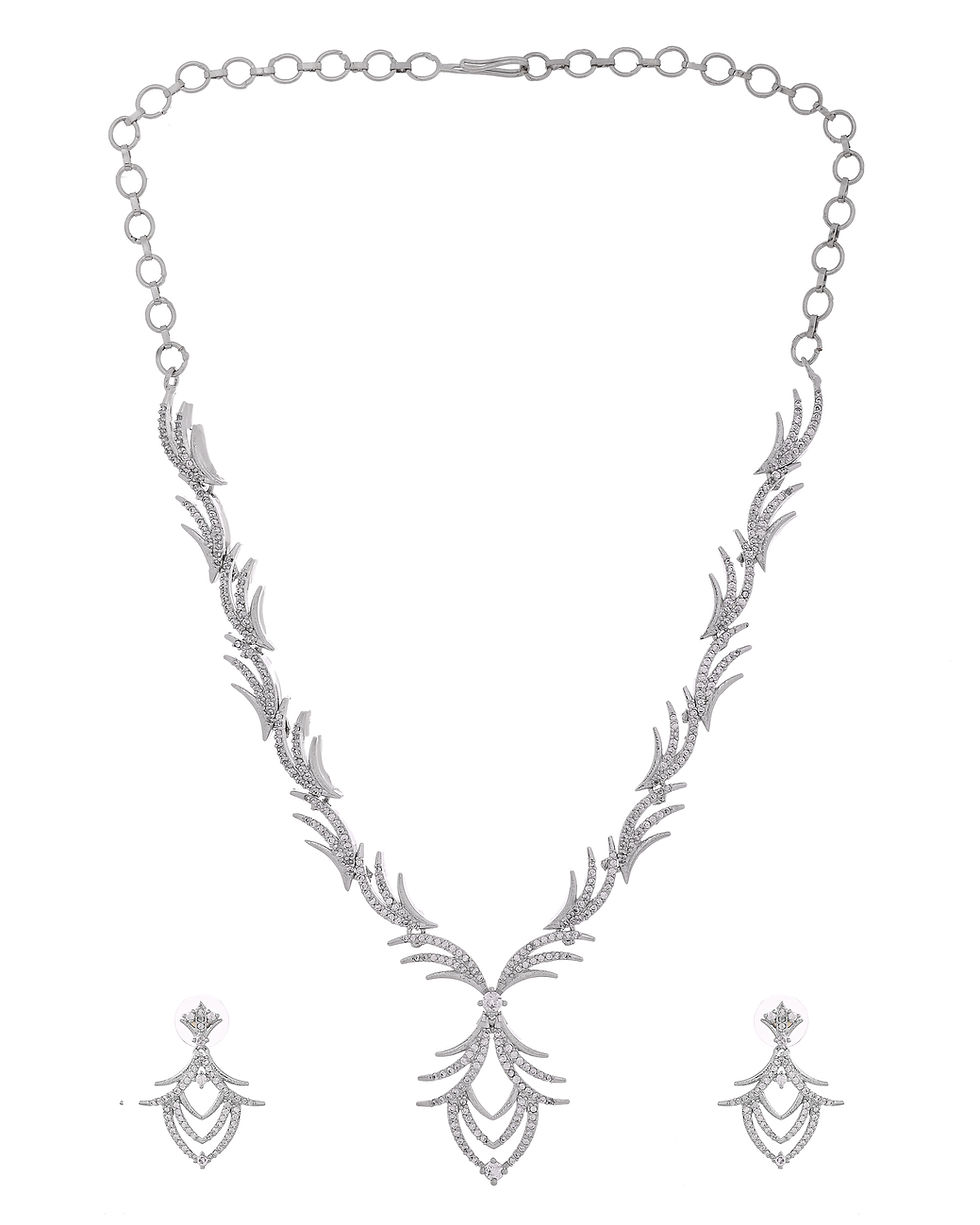 Thumbnail: Silver Plated CZ Stone Studded Designer Elegent Necklace Set