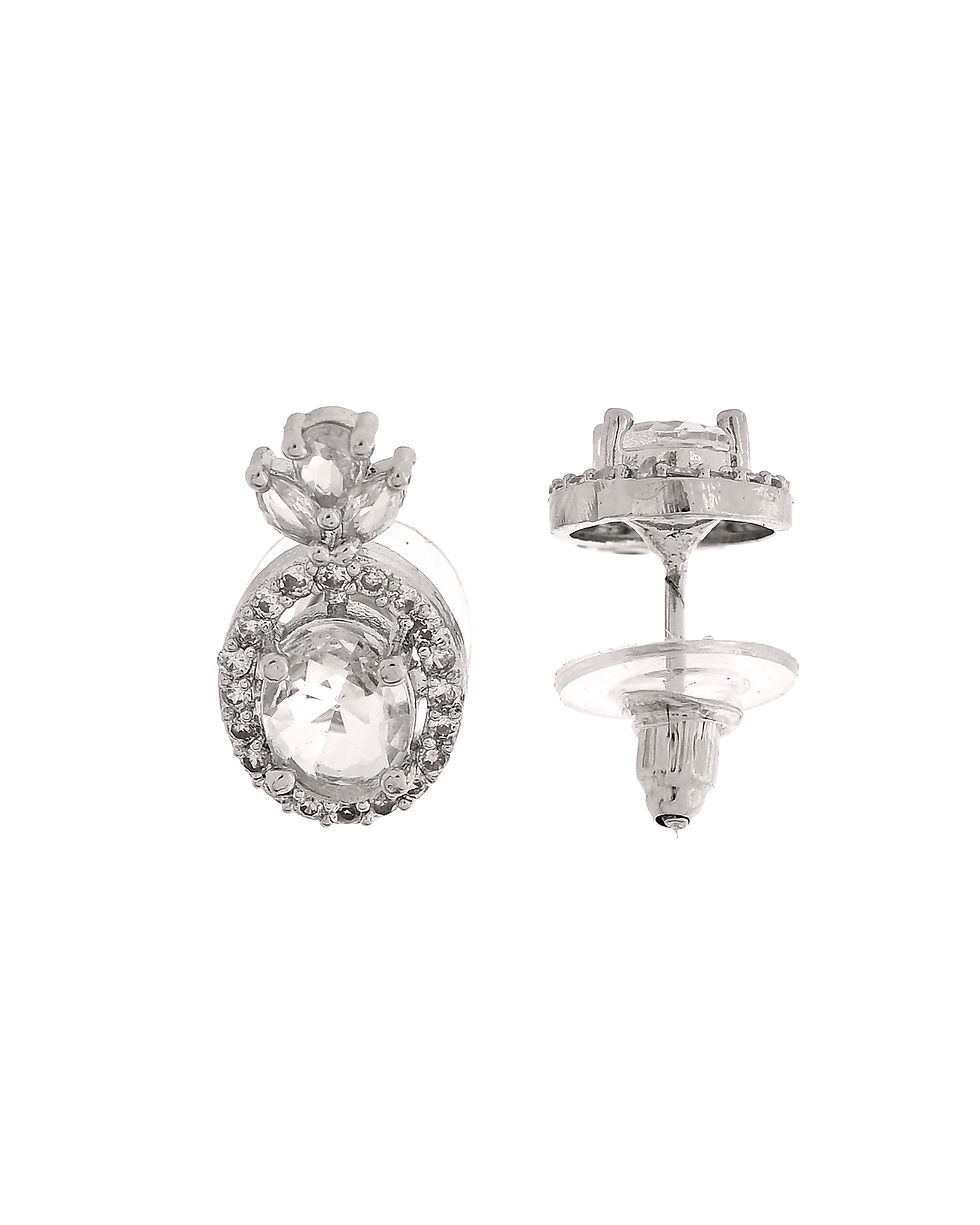 Thumbnail: Silver Plated Oval Shaped AD Stone Studded Chain Set