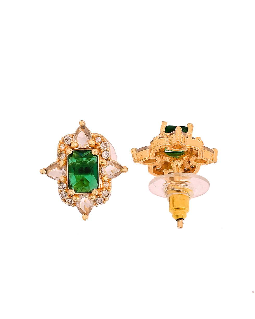 Thumbnail: Gold Toned Green Rectangular Shaped CZ Chain Set