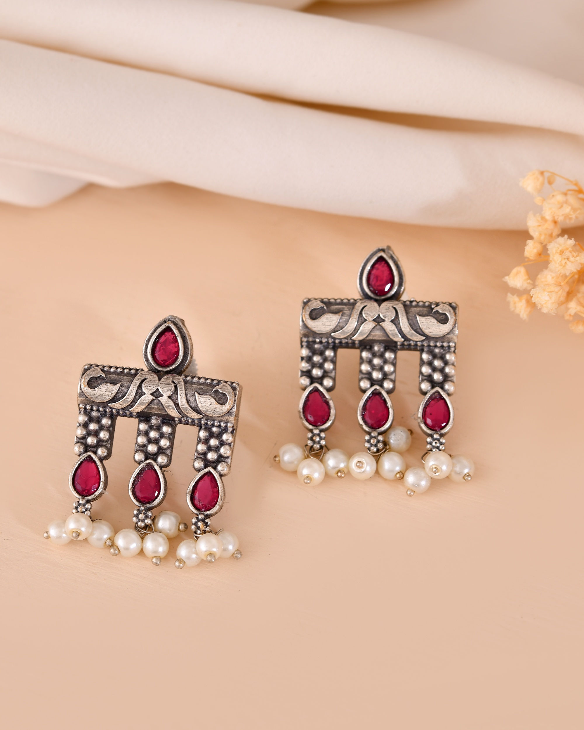 Silver Plated Deisgner Oxidized Studs Earrings