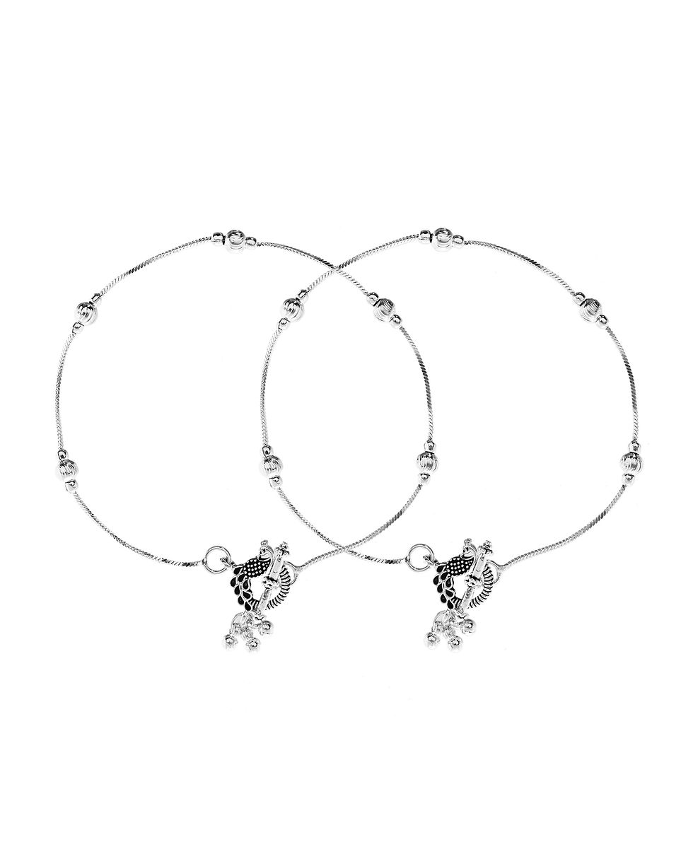 Thumbnail: Set of 2 Silver Toned Handcrafted Designer Anklet