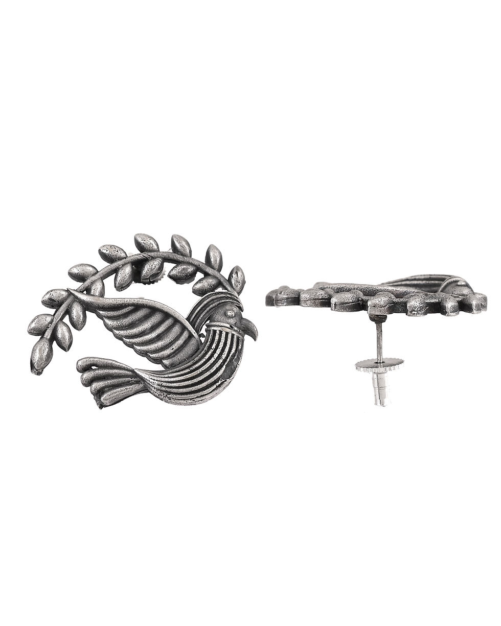 Thumbnail: Silver Plated Bird Designed Oxidized Studs Earrings