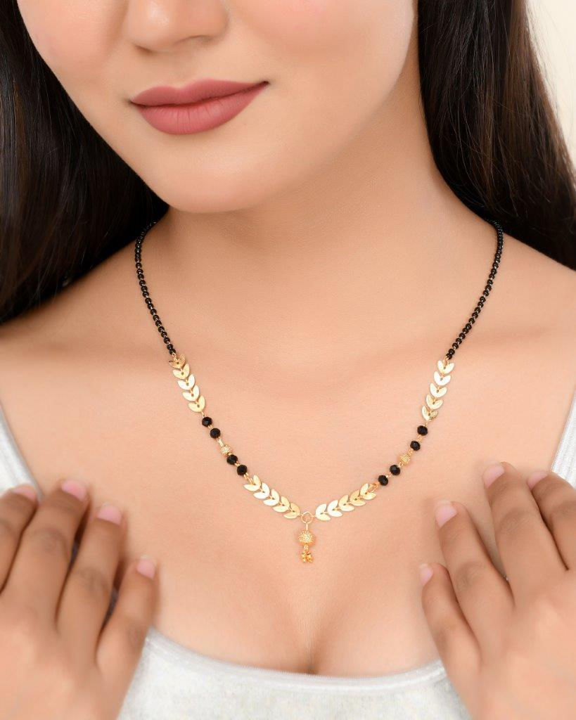 Thumbnail: Gold Plated Leaf Design Beaded Chain Mangalsutra