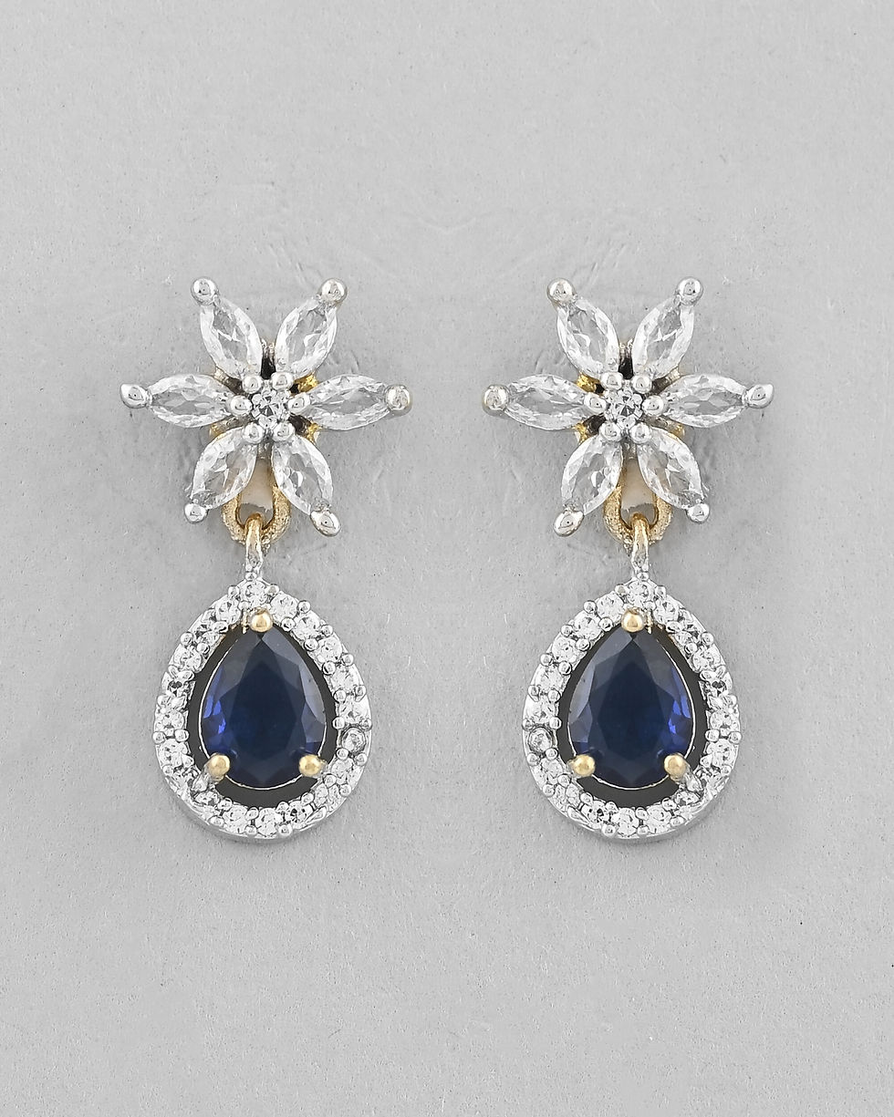 Thumbnail: Gold-Plated White And Blue Colour AD-Studded Jewellery Set