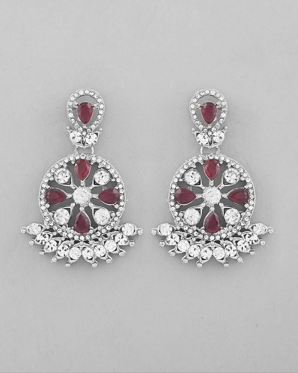 Thumbnail: Silver Plated Pink AD Stone Studded Designer Jewellery Set With Mangtikka