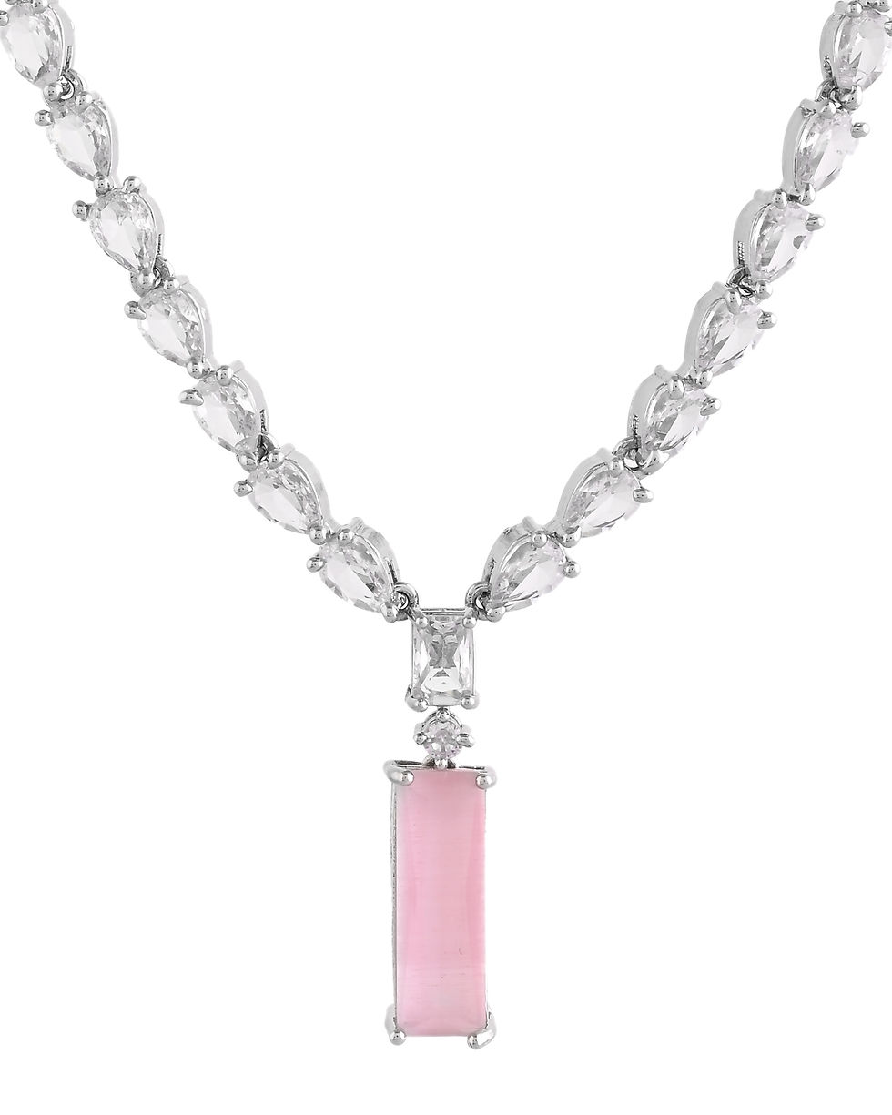 Thumbnail: Silver Plated Baby Pink Stone Studded Necklace Set