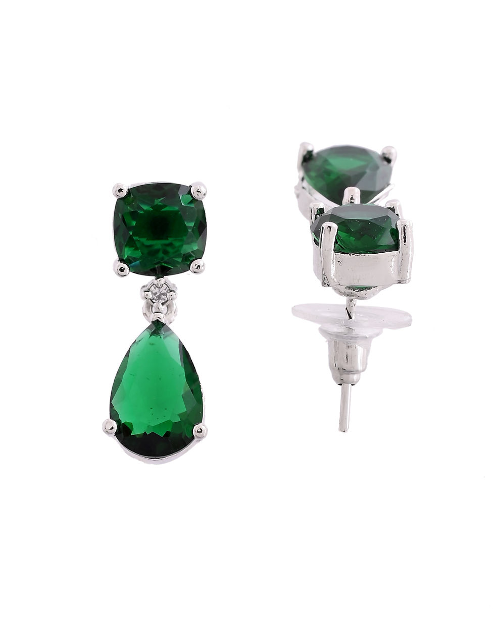 Thumbnail: Silver Plated Green Stone Studded Studs Earrings