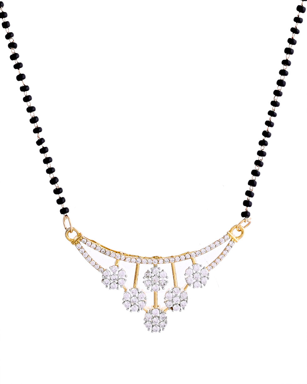 Thumbnail: Gold Toned AD Stone Studded Floral MangalSutra Set